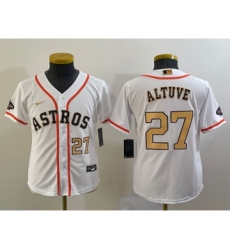 Youth Houston Astros #27 Jose Altuve Number 2023 White Gold World Serise Champions Cool Base Stitched Jerseys