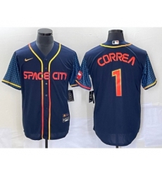 Men's Houston Astros #1 Carlos Correa 2022 Navy Blue City Connect Cool Base Stitched Jersey