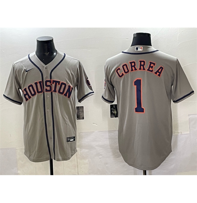 Men's Houston Astros #1 Carlos Correa Gray Cool Base Stitched Jersey
