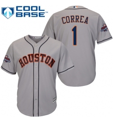 Men's Majestic Houston Astros #1 Carlos Correa Replica Grey Road 2017 World Series Champions Cool Base MLB Jersey