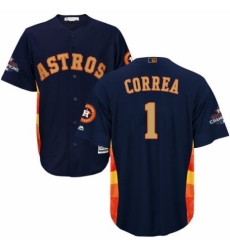 Men's Majestic Houston Astros #1 Carlos Correa Replica Navy Blue Alternate 2018 Gold Program Cool Base MLB Jersey