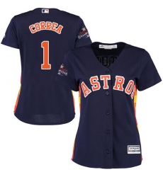 Women's Majestic Houston Astros #1 Carlos Correa Replica Navy Blue Alternate 2017 World Series Champions Cool Base MLB Jersey