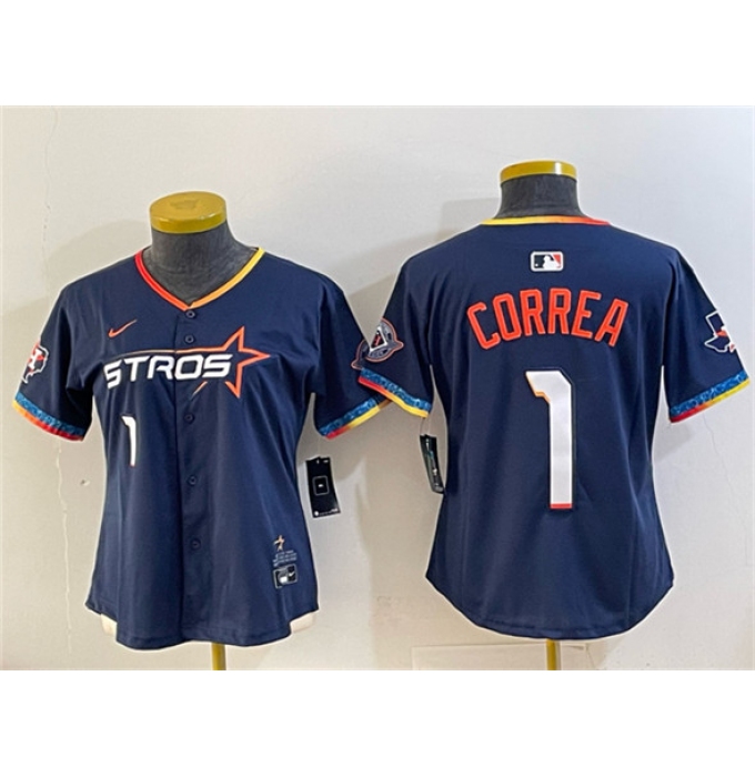 Youth Houston Astros #1 Carlos Correa Navy 2025 City Connect With Texas Limited Stitched Baseball Jersey