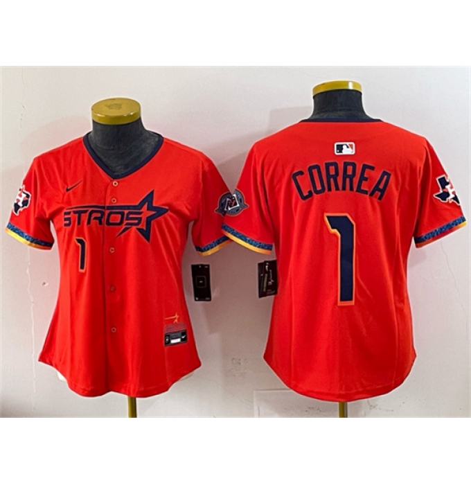 Youth Houston Astros #1 Carlos Correa Orange 2025 City Connect With Texas Limited Stitched Baseball Jersey