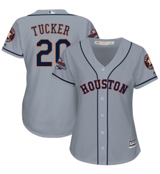 Women's Majestic Houston Astros #20 Preston Tucker Replica Grey Road 2017 World Series Champions Cool Base MLB Jersey