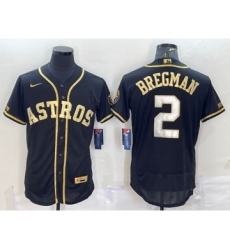 Men's Houston Astros #2 Alex Bregman Black Gold Flex Base Stitched Jersey