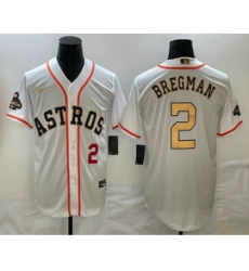 Men's Houston Astros #2 Alex Bregman Number 2023 White Gold World Serise Champions Cool Base Stitched Jerseys