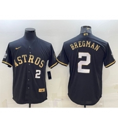 Men's Houston Astros #2 Alex Bregman Number Black Gold 2022 World Series Stitched Baseball Jersey