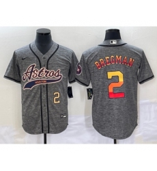 Men's Houston Astros #2 Alex Bregman Number Grey Gridiron Cool Base Stitched Baseball Jersey