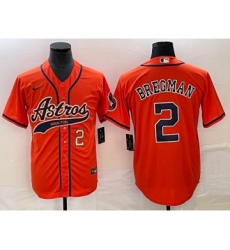 Men's Houston Astros #2 Alex Bregman Number Orange Cool Base Stitched Baseball Jersey