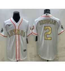 Men's Houston Astros #2 Alex Bregman White Gold 2022 World Series Champions Stitched Cool Base Nike Jersey