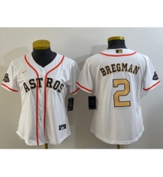 Women's Houston Astros #2 Alex Bregman 2023 White Gold World Serise Champions Cool Base Stitched Jersey