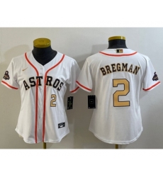 Women's Houston Astros #2 Alex Bregman Number 2023 White Gold World Serise Champions Cool Base Stitched Jerseys