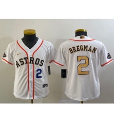 Youth Houston Astros #2 Alex Bregman Number 2023 White Gold World Serise Champions Cool Base Stitched Jersey1