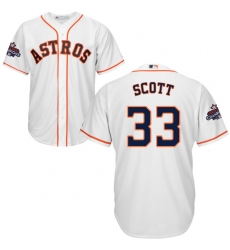 Youth Majestic Houston Astros #33 Mike Scott Replica White Home 2017 World Series Champions Cool Base MLB Jersey