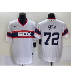 Men's Nike Chicago White Sox #72 Carlton Fisk White Throwback Cool Base Stitched Jersey