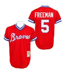 Men's Mitchell and Ness Atlanta Braves #5 Freddie Freeman Replica Red Throwback MLB Jersey