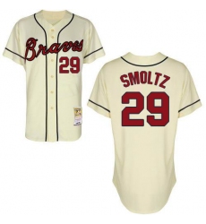 Men's Mitchell and Ness Atlanta Braves #29 John Smoltz Replica Cream Throwback MLB Jersey