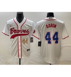 Men's Atlanta Braves #44 Hank Aaron Number White Cool Base Stitched Baseball Jersey