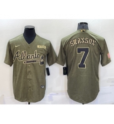 Men's Atlanta Braves #7 Dansby Swanson 2021 Olive Salute To Service Limited Stitched Jersey