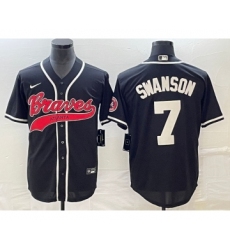 Men's Atlanta Braves #7 Dansby Swanson Black Cool Base Stitched Baseball Jersey1