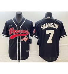 Men's Atlanta Braves #7 Dansby Swanson Black Cool Base Stitched Baseball Jersey