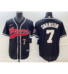 Men's Atlanta Braves #7 Dansby Swanson Number Black Cool Base Stitched Baseball Jersey