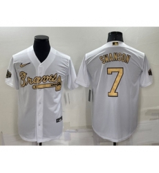 Men's Atlanta Braves #7 Dansby Swanson White 2022 All Star Stitched Cool Base Nike Jersey