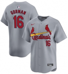 Men's St. Louis Cardinals #16 Nolan Gorman Gray 2024 Away Limited Stitched Baseball Jersey