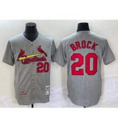 Men's St Louis Cardinals #20 Lou Brock Grey Wool Stitched Throwback Jersey