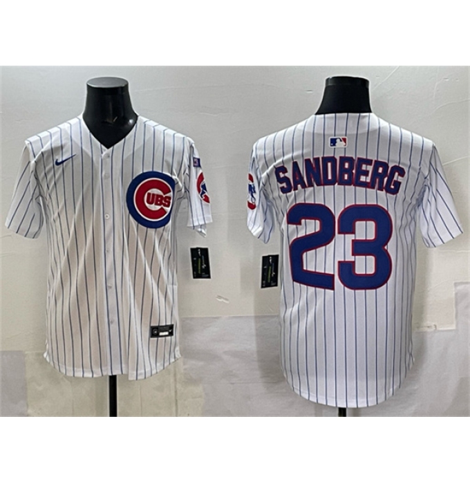Men's Chicago Cubs #23 Ryne Sandberg White Pinstripe 'Ryne Sandberg Tribute' Vapor Limited V3 Stitched Baseball Jersey