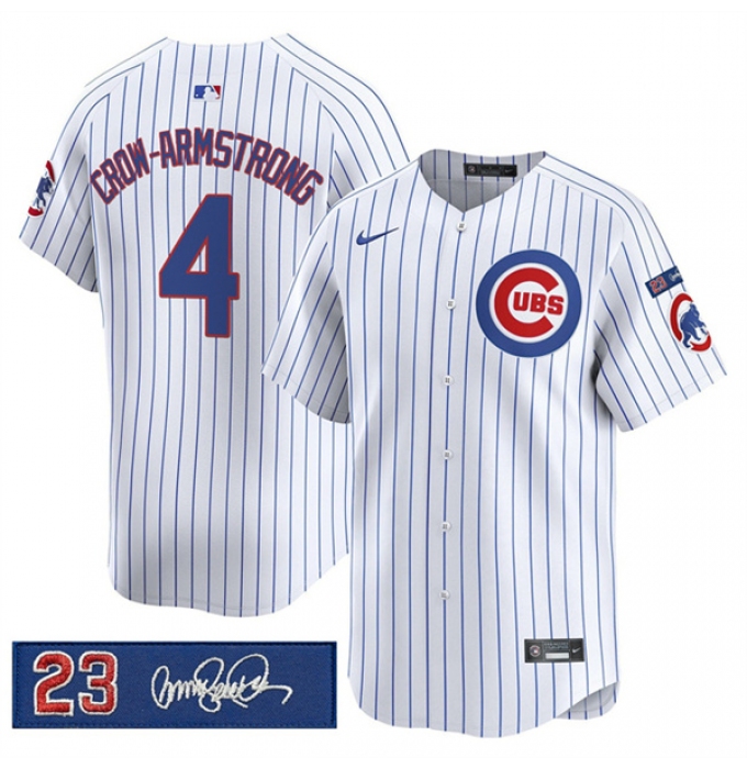 Men's Chicago Cubs #4 Pete Crow-Armstrong White Pinstripe 'Ryne Sandberg Tribute' Vapor Limited V3 Stitched Baseball Jersey