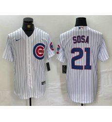 Men's Chicago Cubs #21 Sammy Sosa White With Cool Base Stitched Baseball Jersey