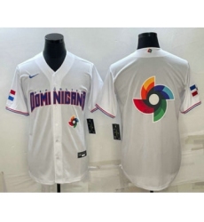 Men's Dominican Republic Baseball 2023 White World Baseball Big Logo With Classic Stitched Jersey