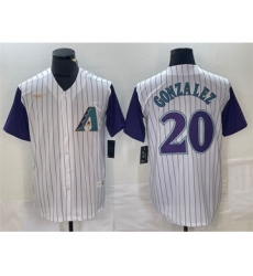 Men's Arizona Diamondbacks #20 Luis Gonzalez White Throwback Cool Base Stitched Baseball Jersey