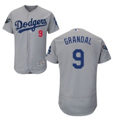 Men's Majestic Los Angeles Dodgers #9 Yasmani Grandal Gray Alternate Flex Base Authentic Collection 2018 World Series MLB Jersey