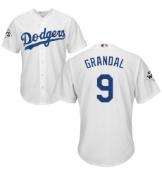 Men's Majestic Los Angeles Dodgers #9 Yasmani Grandal Replica White Home 2017 World Series Bound Cool Base MLB Jersey