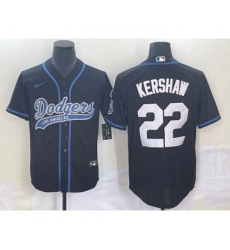 Men's Los Angeles Dodgers #22 Clayton Kershaw Black Cool Base Stitched Baseball Jersey1