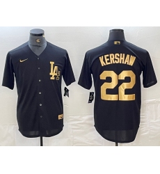 Men's Los Angeles Dodgers #22 Clayton Kershaw Black Gold Cool Base Stitched Jersey