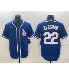 Men's Los Angeles Dodgers #22 Clayton Kershaw Blue Cool Base Stitched Baseball Jersey