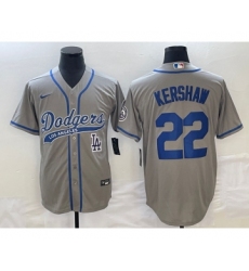 Men's Los Angeles Dodgers #22 Clayton Kershaw Grey Cool Base Stitched Baseball Jersey1