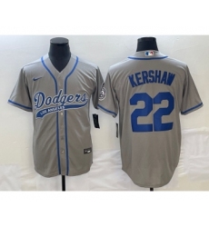 Men's Los Angeles Dodgers #22 Clayton Kershaw Grey Cool Base Stitched Baseball Jersey