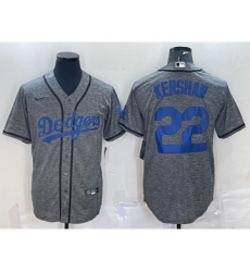 Men's Los Angeles Dodgers #22 Clayton Kershaw Grey Gridiron Cool Base Stitched Baseball Jersey