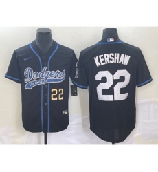 Men's Los Angeles Dodgers #22 Clayton Kershaw Number Black Cool Base Stitched Baseball Jersey