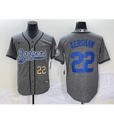 Men's Los Angeles Dodgers #22 Clayton Kershaw Number Grey Gridiron Cool Base Stitched Baseball Jersey