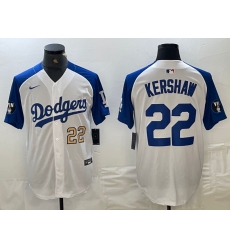 Men's Los Angeles Dodgers #22 Clayton Kershaw Number White Blue Fashion Stitched Cool Base Limited Jersey