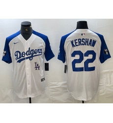 Men's Los Angeles Dodgers #22 Clayton Kershaw White Blue Fashion Stitched Cool Base Limited Jerseys