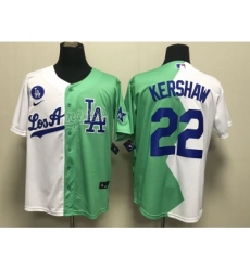 Men's Los Angeles Dodgers #22 Clayton Kershaw White Green 2022 Celebrity Softball Game Cool Base Jersey