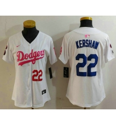 Women's Los Angeles Dodgers #22 Clayton Kershaw Number White Pink With Limited Stitched Jersey