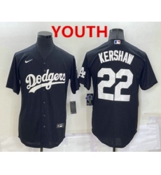 Youth Los Angeles Dodgers #22 Clayton Kershaw Black Turn Back The Clock Stitched Cool Base Jersey